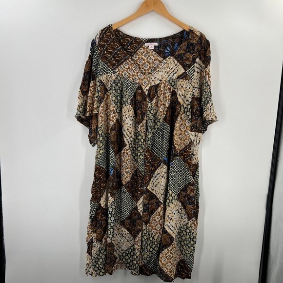 Go Softly Patio Woman Dress 3X Patchwork Rayon Muumuu Caftan FLAWED Read Desc - Picture 13 of 16